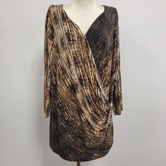 Nic+Zoe Womens Artsy Faux Wrap Top Size 2X Stretch Abstract Mob Wife Office - Picture 1 of 8